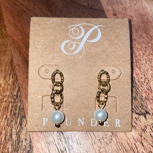 Plunder gold tone pearl dangle earrings